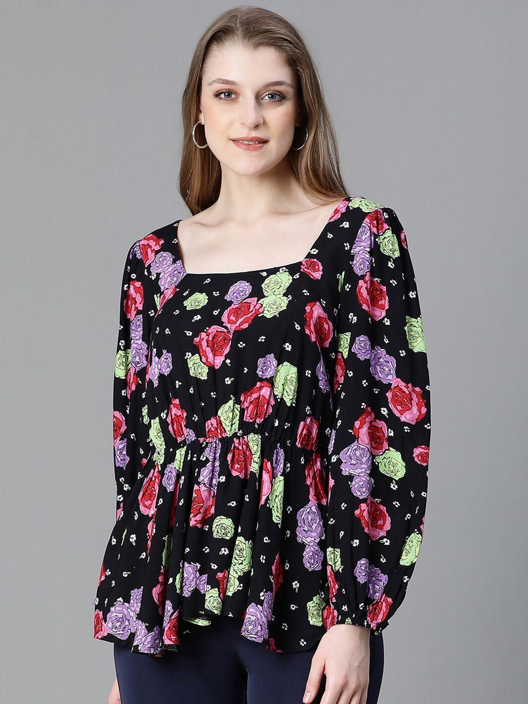 oxolloxo floral printed square neck puff sleeves top