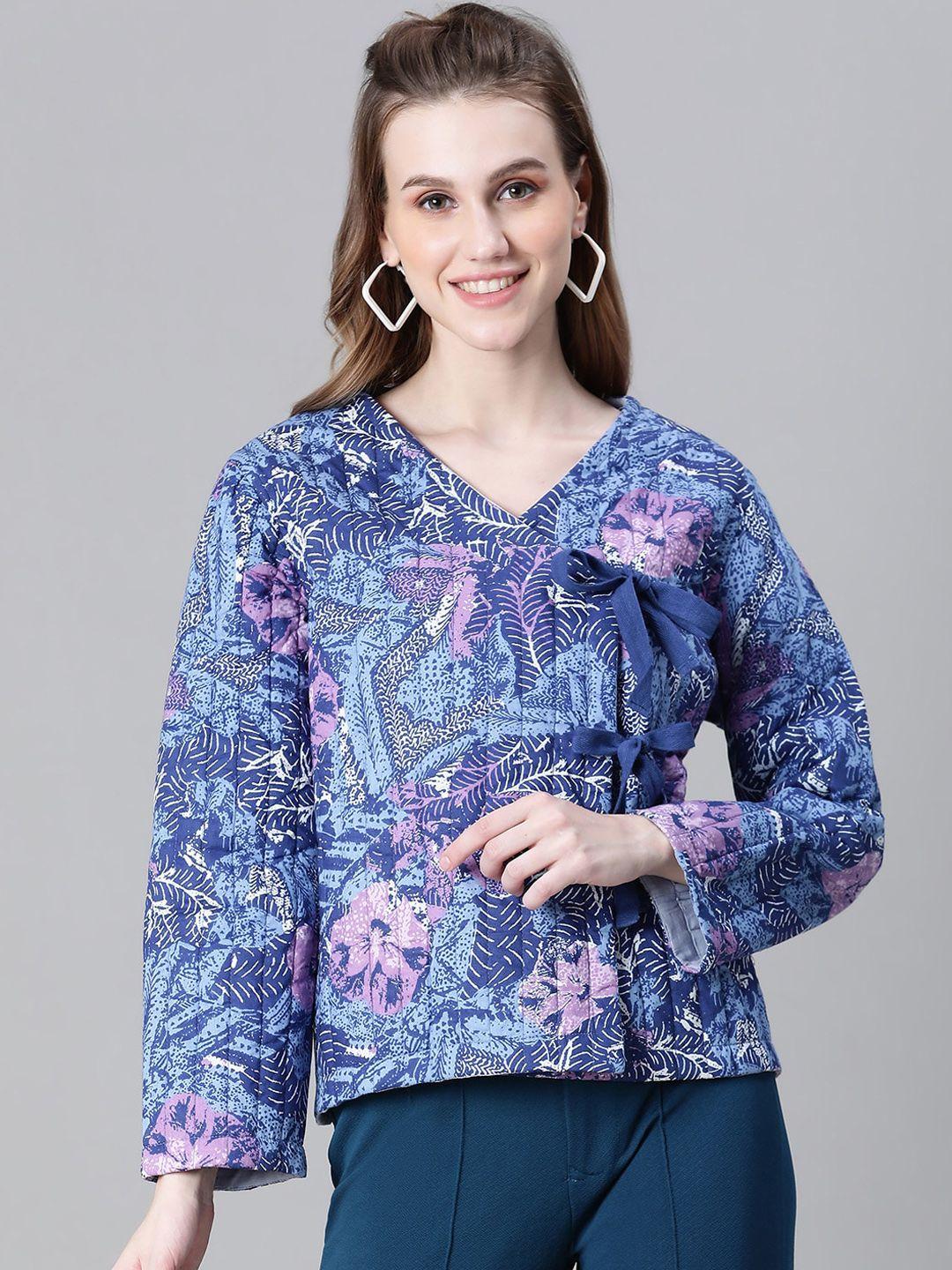 oxolloxo floral printed v-neck insulator cotton quilted jacket