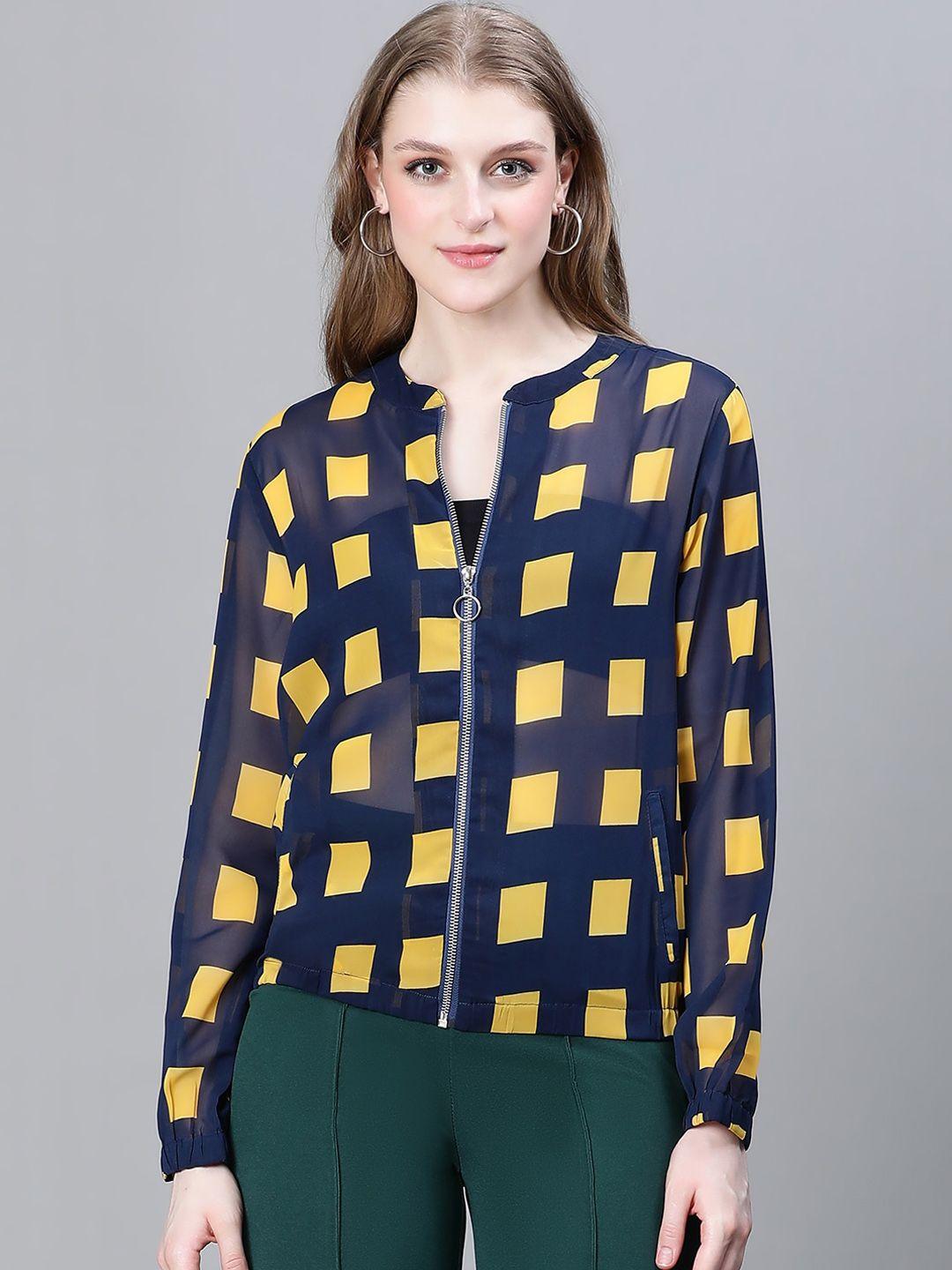 oxolloxo geometric printed mandarin collar lightweight tailored jacket