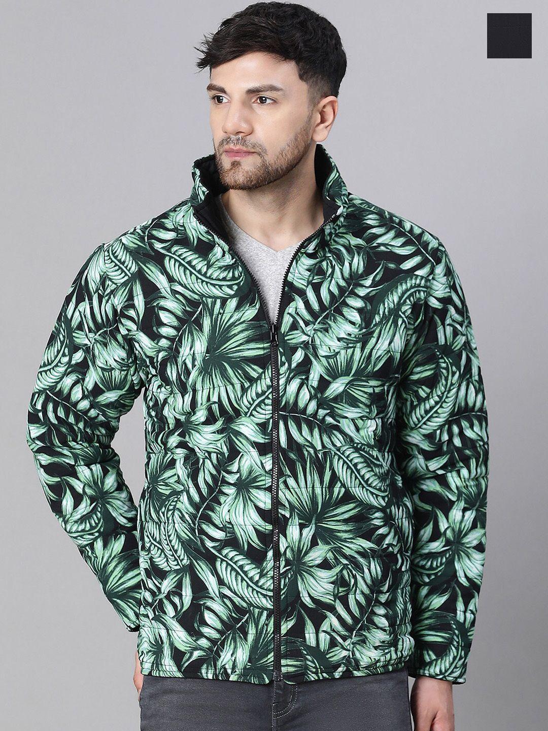 oxolloxo men green floral reversible cycling quilted jacket with