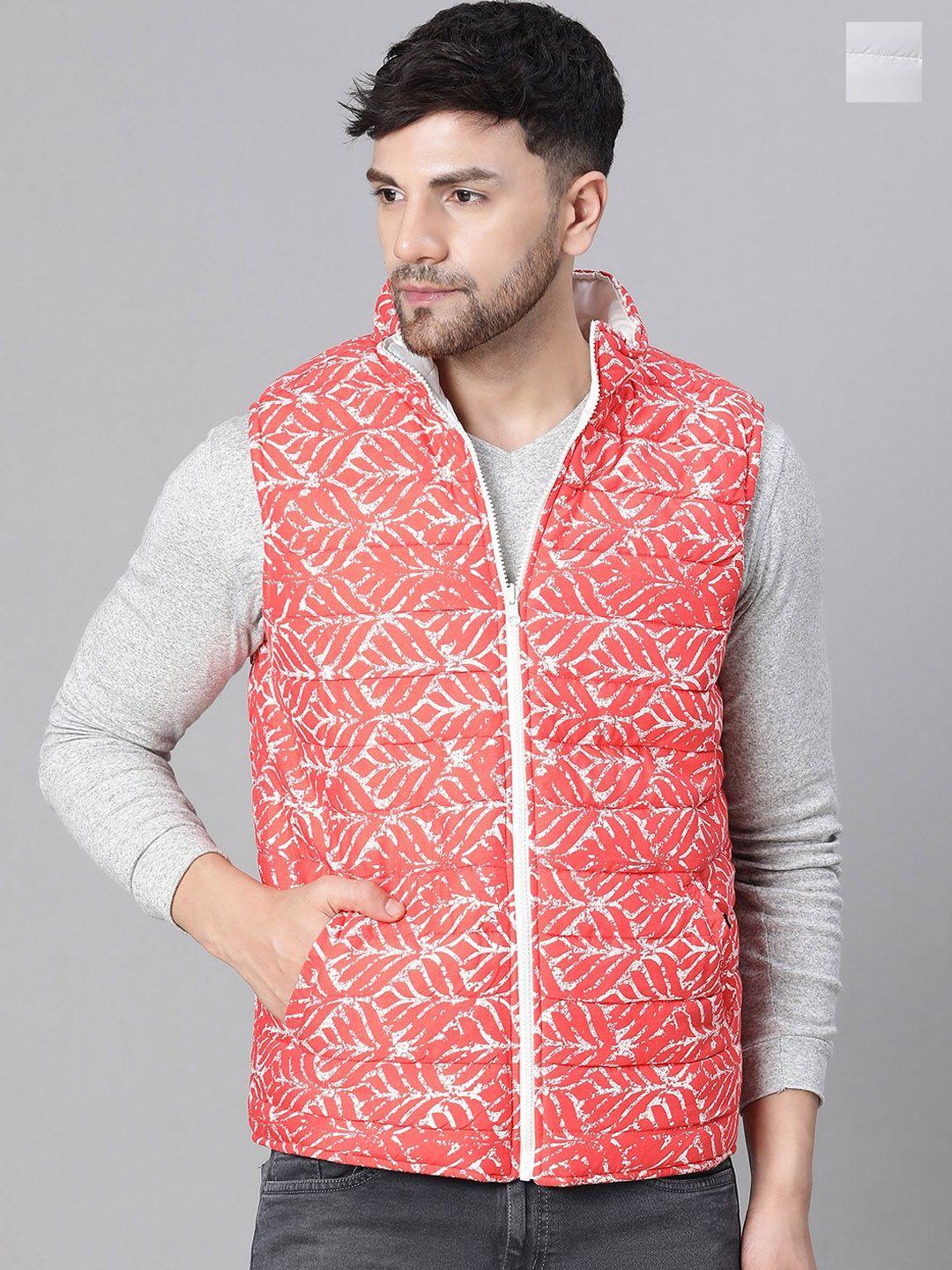 oxolloxo men red floral reversible cycling quilted jacket with