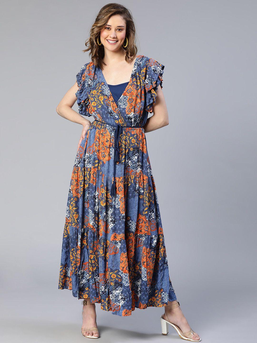 oxolloxo multicoloured floral print linen formal maxi dress