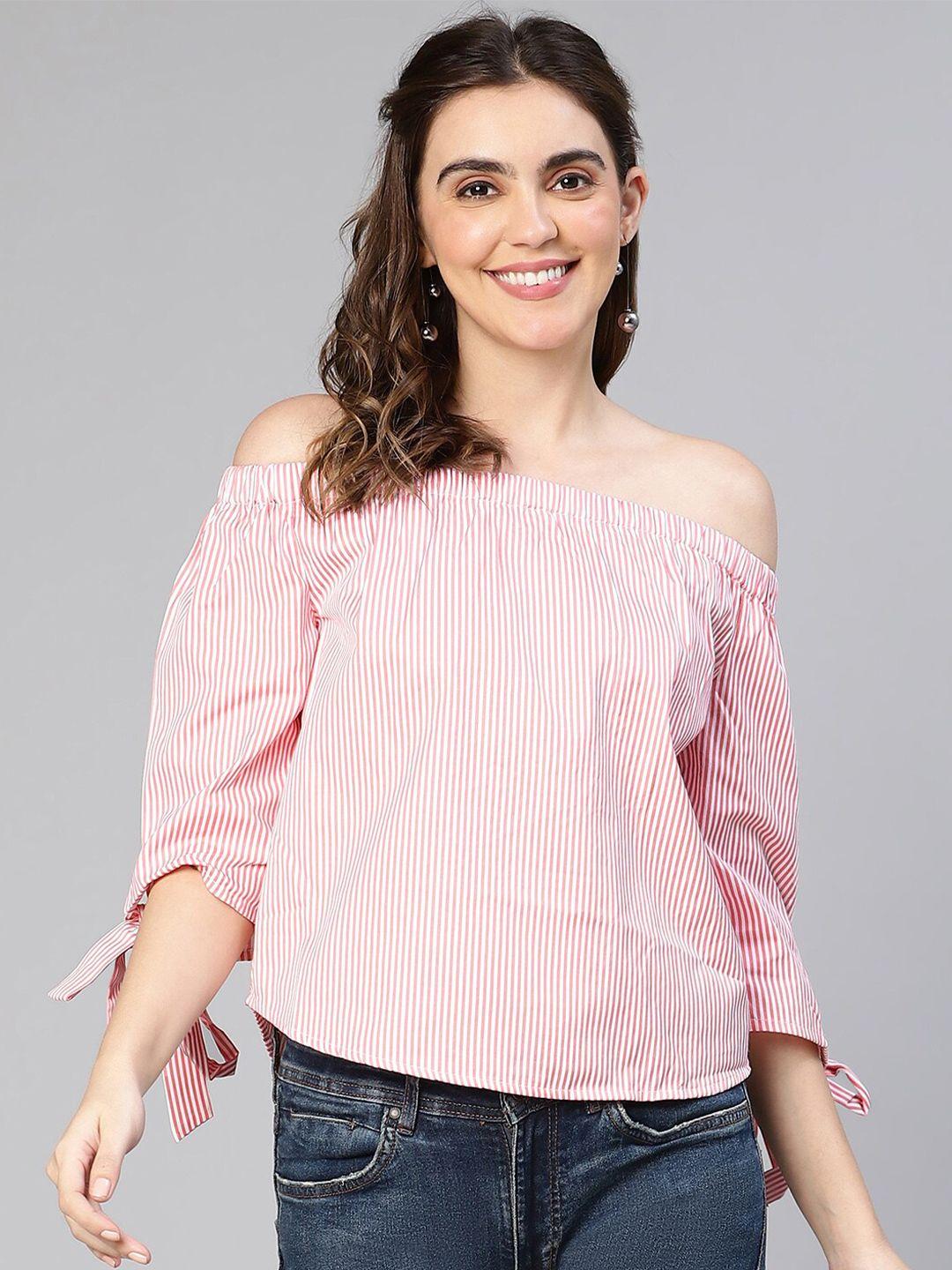 oxolloxo pink striped off-shoulder pure cotton bardot top