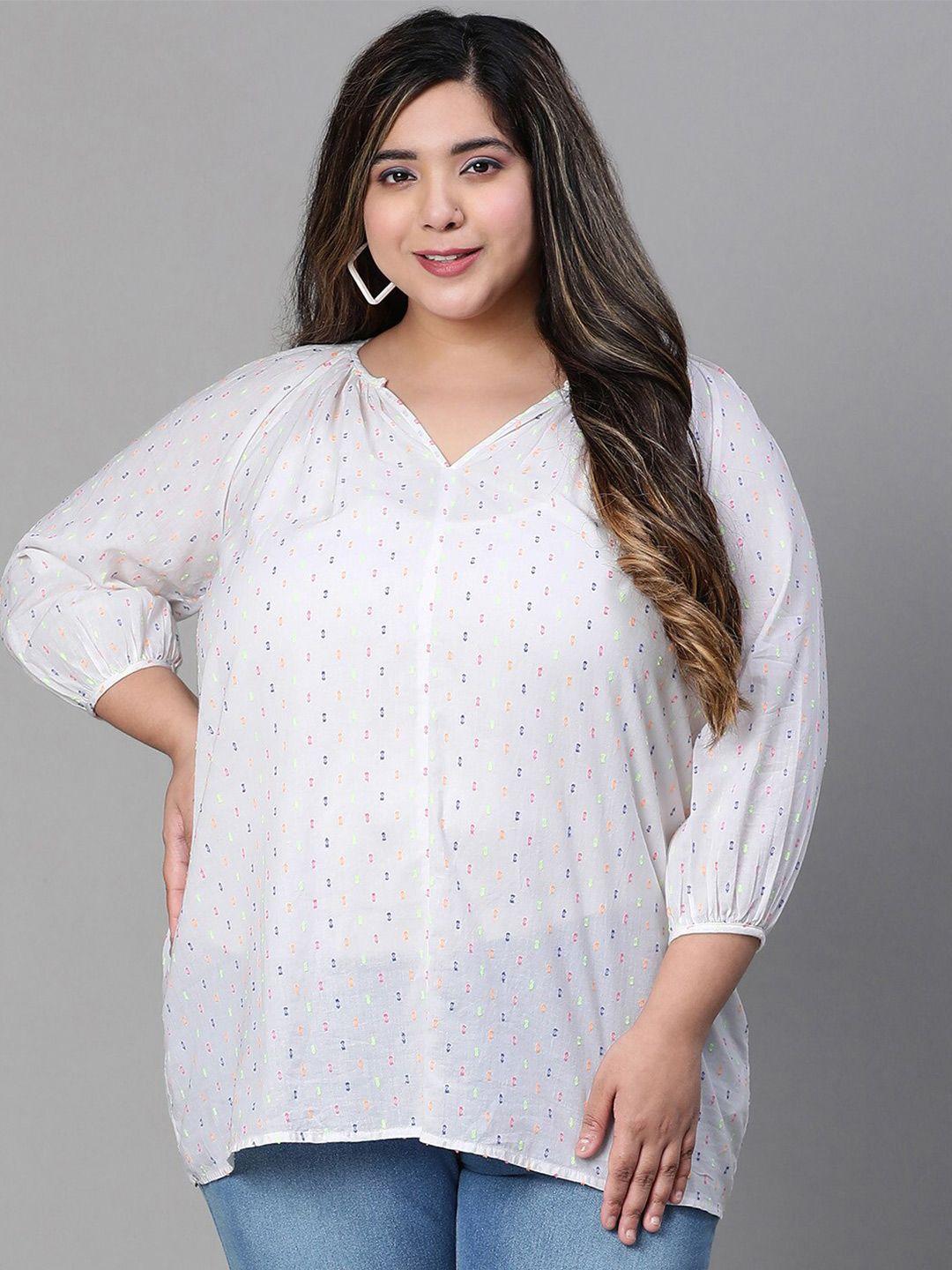 oxolloxo plus size abstract printed v-neck cotton top