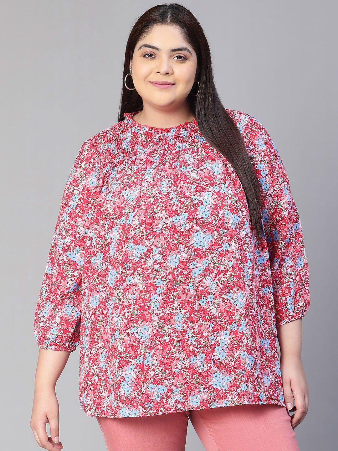 oxolloxo plus size floral printed puff sleeves crepe top