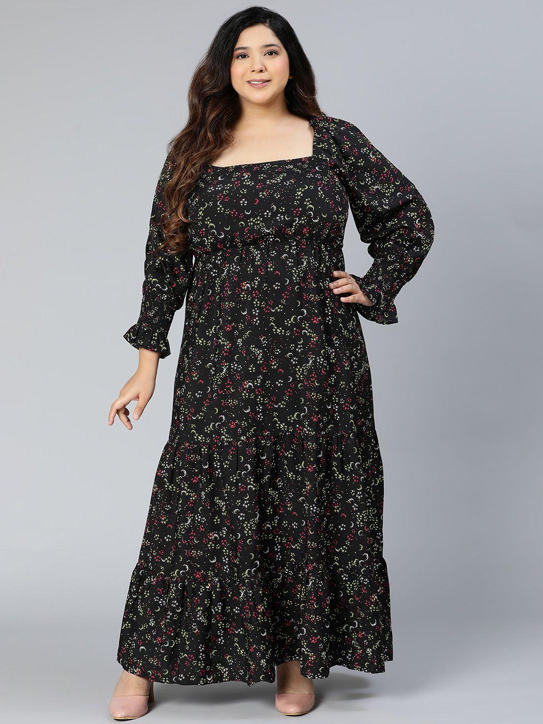 oxolloxo plus size floral printed puff sleeves ruffled maxi dress