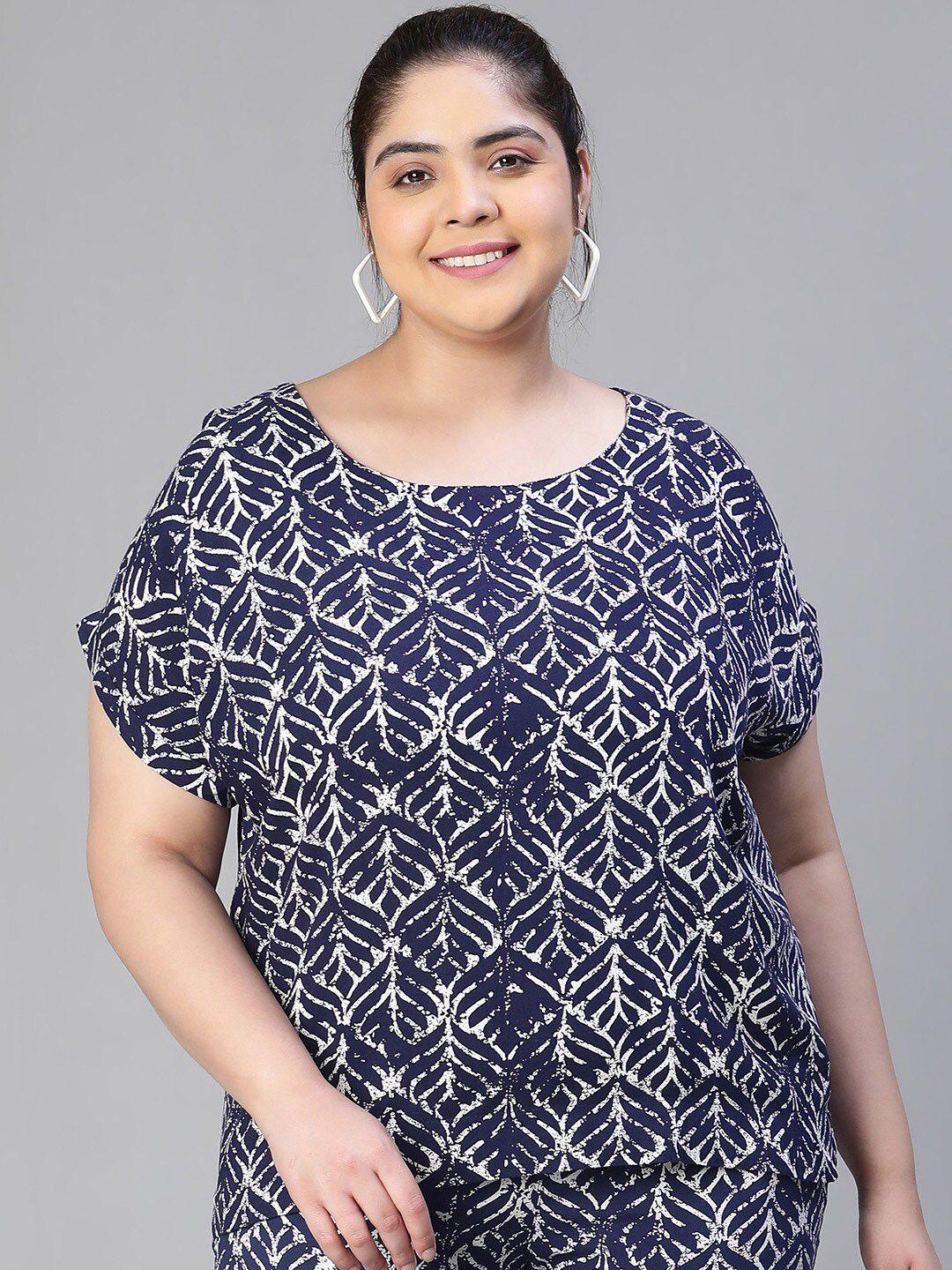oxolloxo plus size geometric printed extended sleeves top