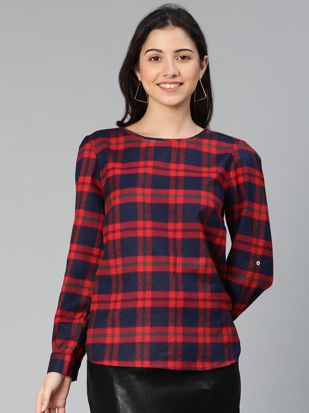 oxolloxo red checked cuffed sleeve top