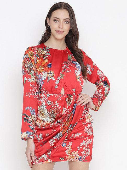 oxolloxo red floral print wrap dress