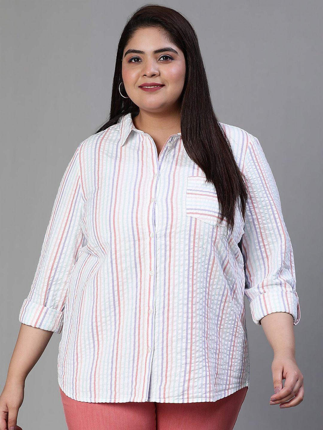 oxolloxo relaxed striped seersucker cotton casual shirt