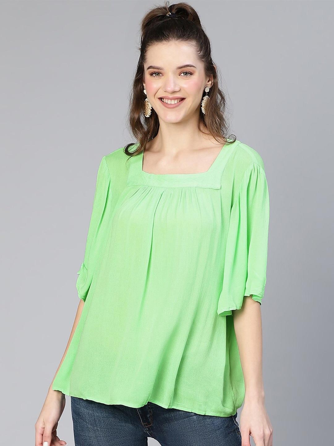 oxolloxo solid square neck flared sleeves a-line top