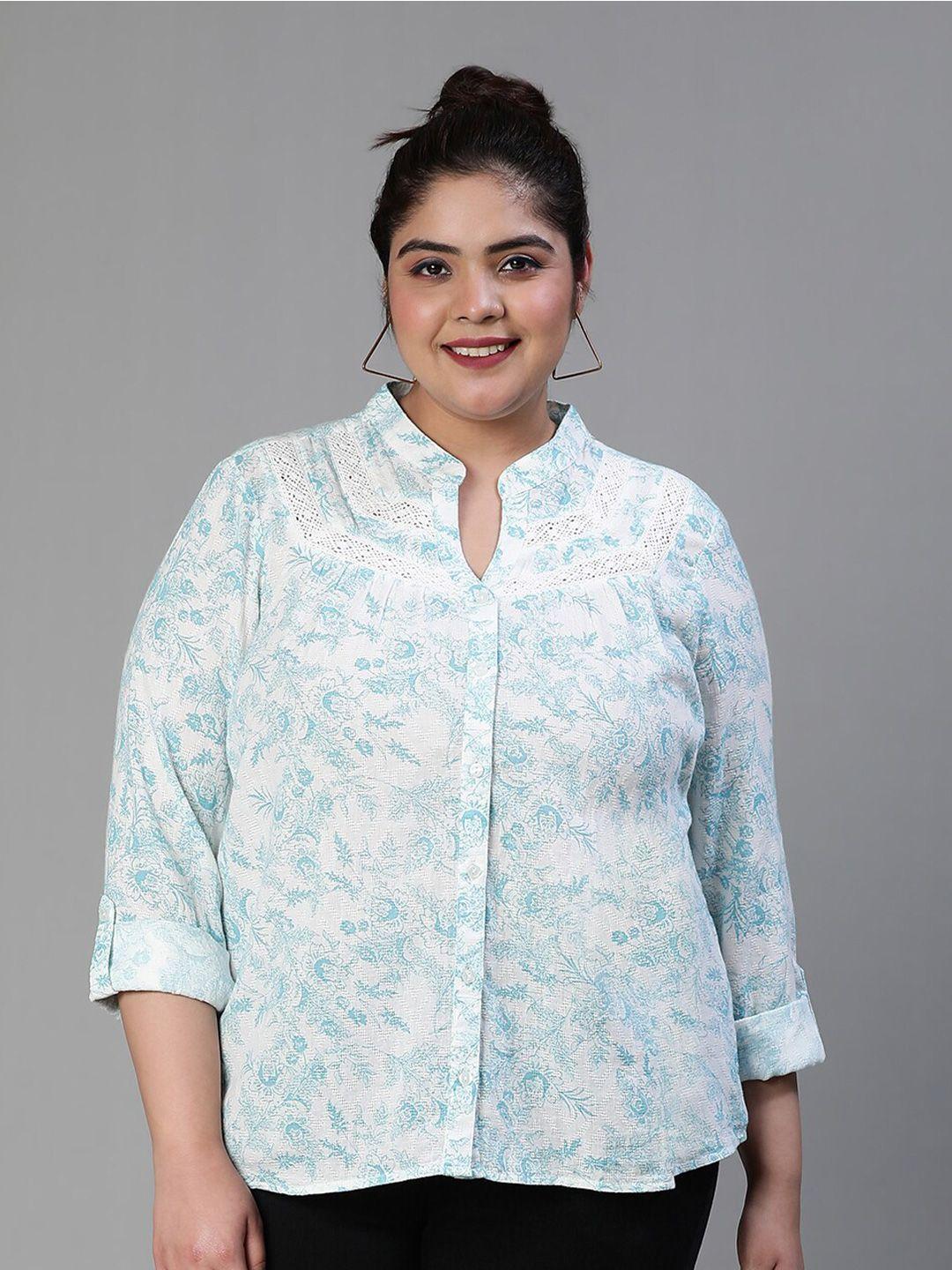 oxolloxo standard floral printed mandrain collar cotton casual shirt