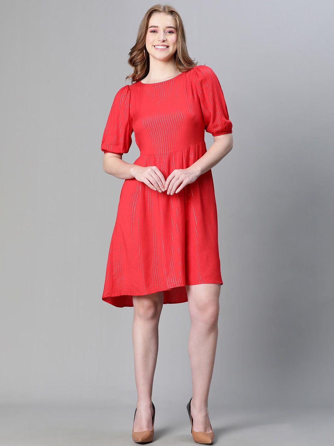 oxolloxo striped puff sleeve fit & flare dress