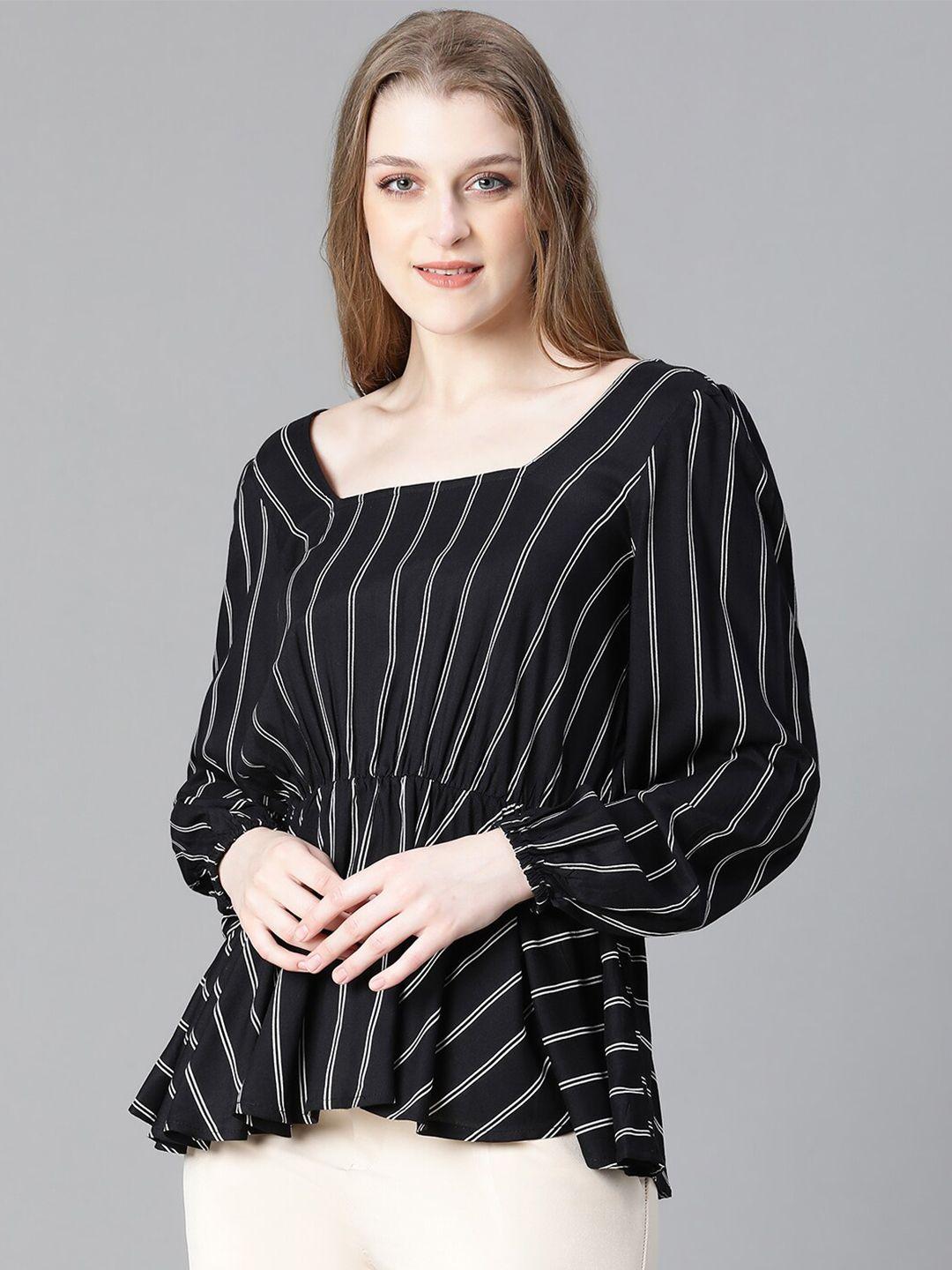 oxolloxo striped square neck cinched waist top