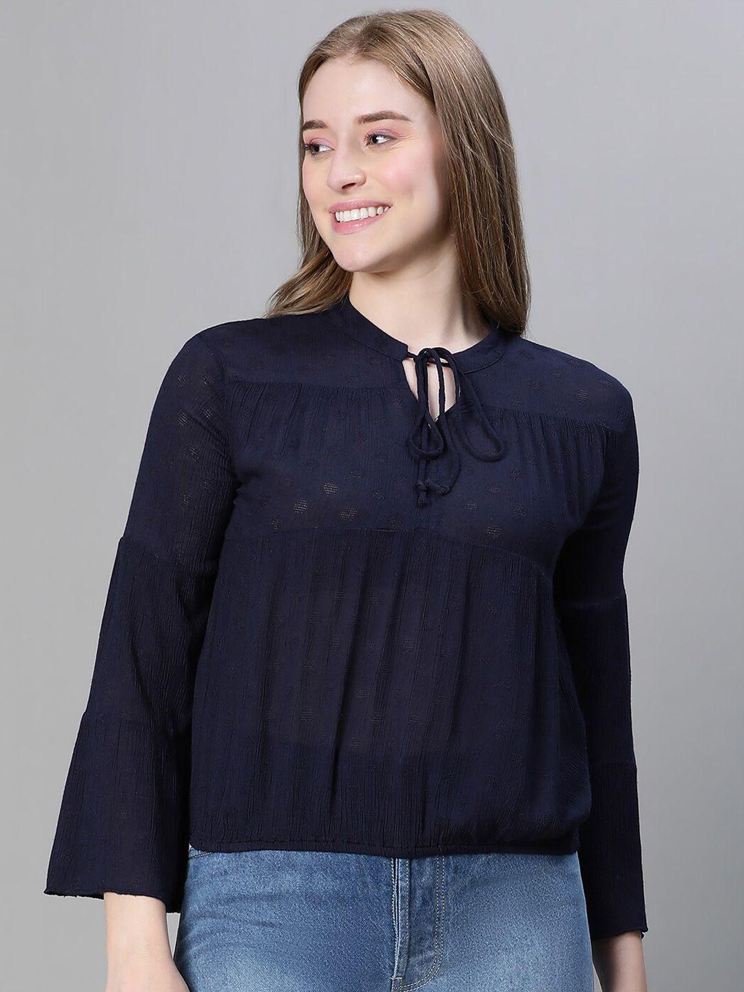 oxolloxo tie-up neck bell sleeves dobby top