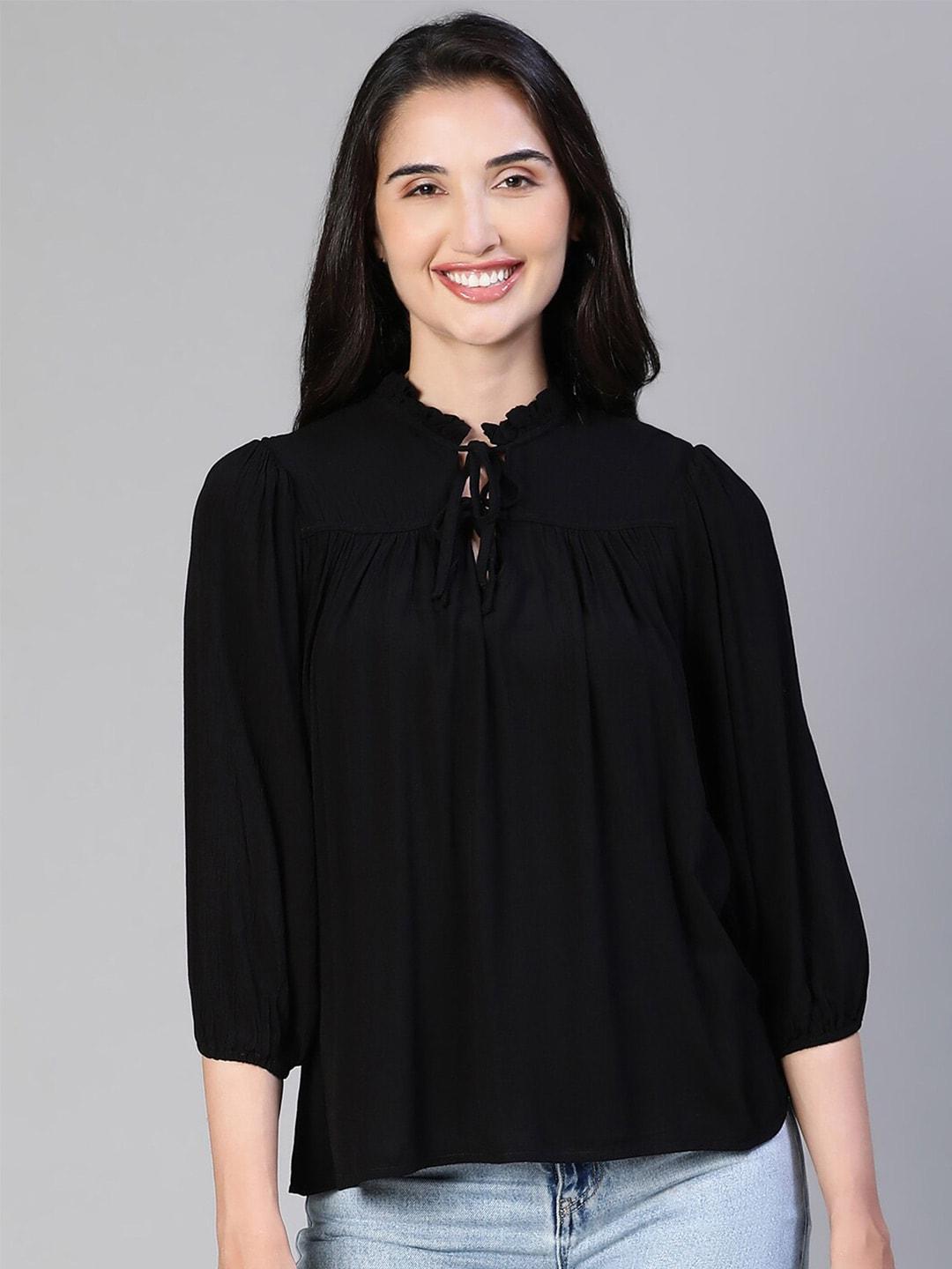 oxolloxo tie-up neck puff sleeves top
