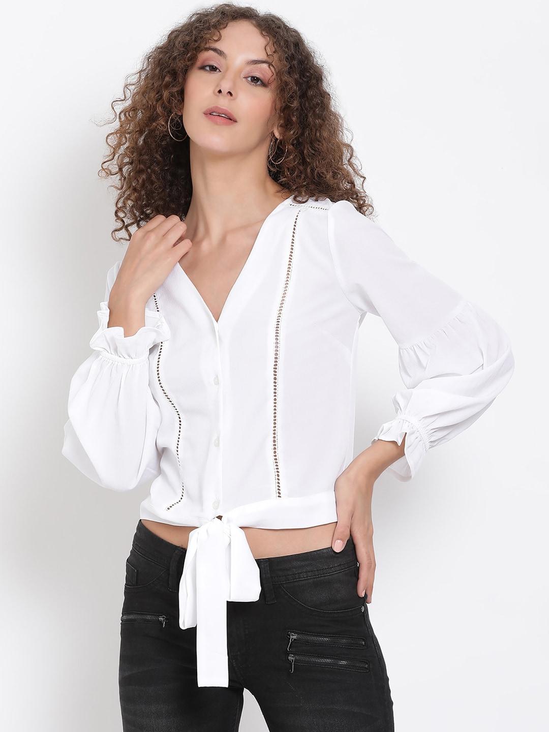 oxolloxo white solid shirt style crop top