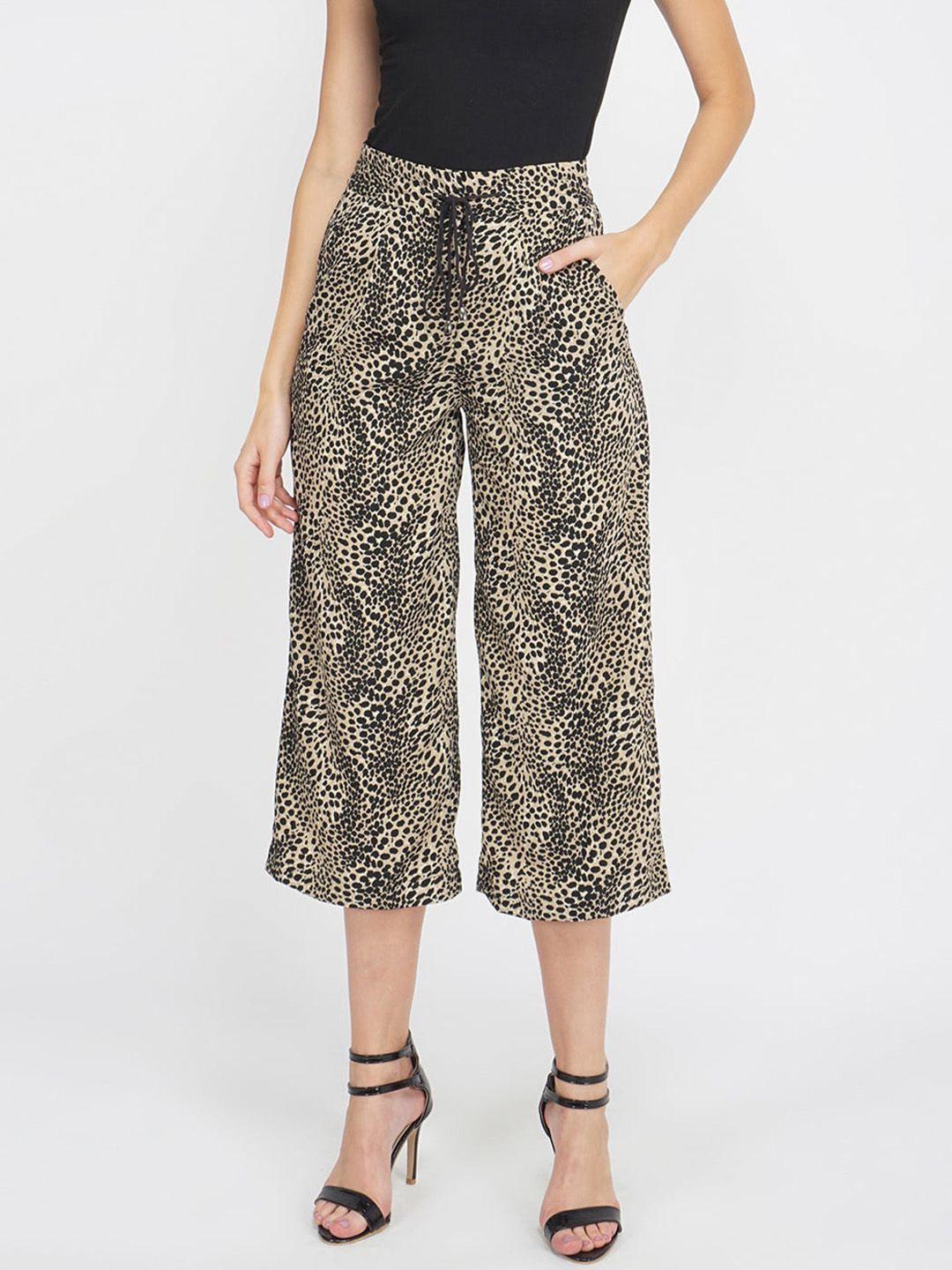 oxolloxo women beige animal printed high-rise culottes trousers