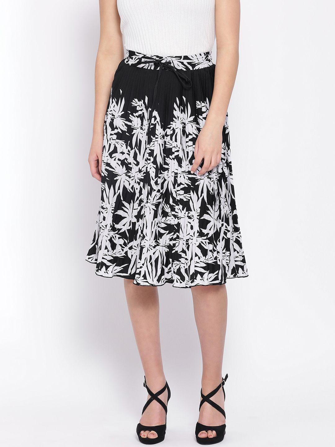 oxolloxo women black & white floral-printed a-line midi skirt