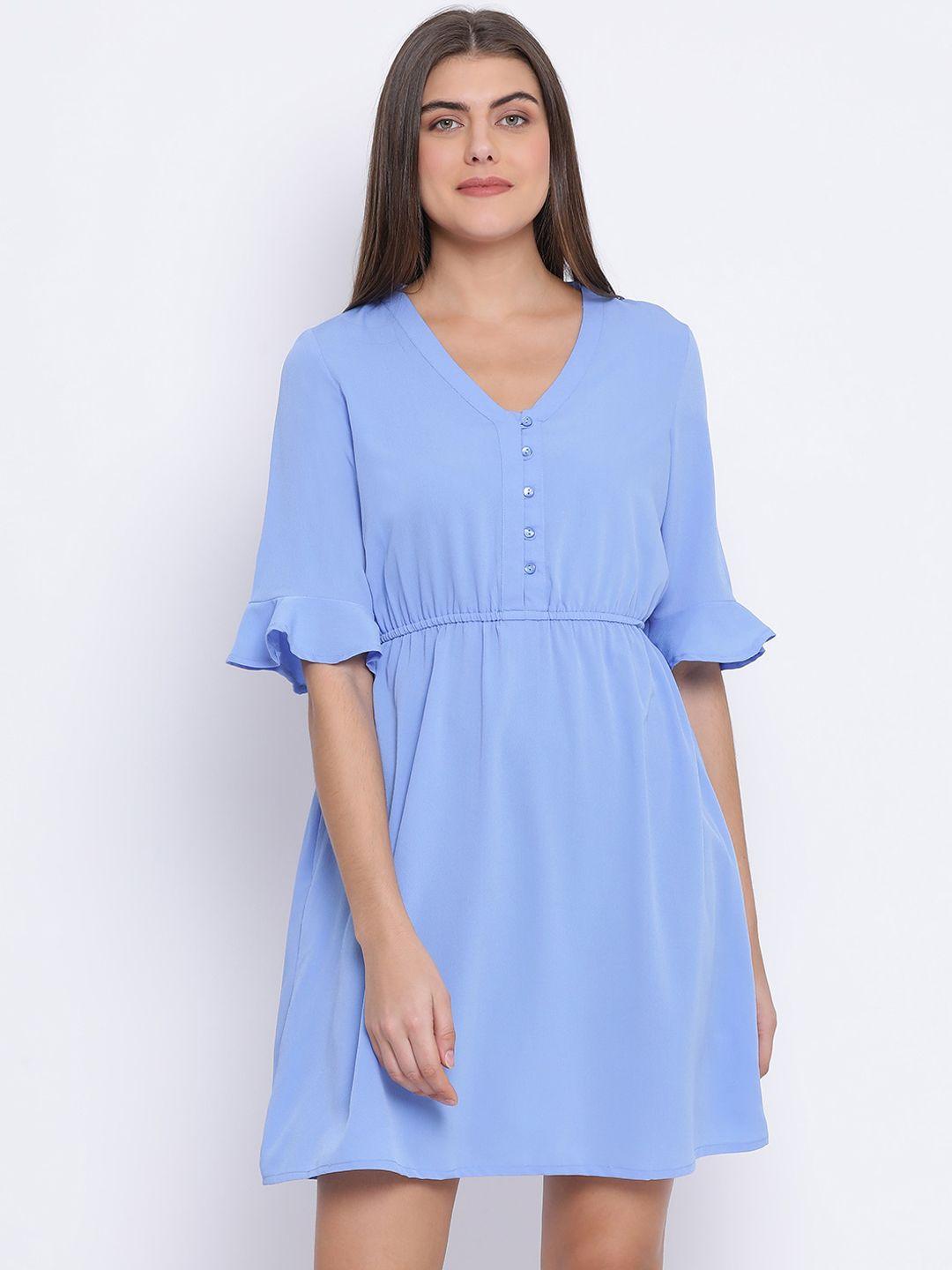 oxolloxo women blue solid fit and flare dress