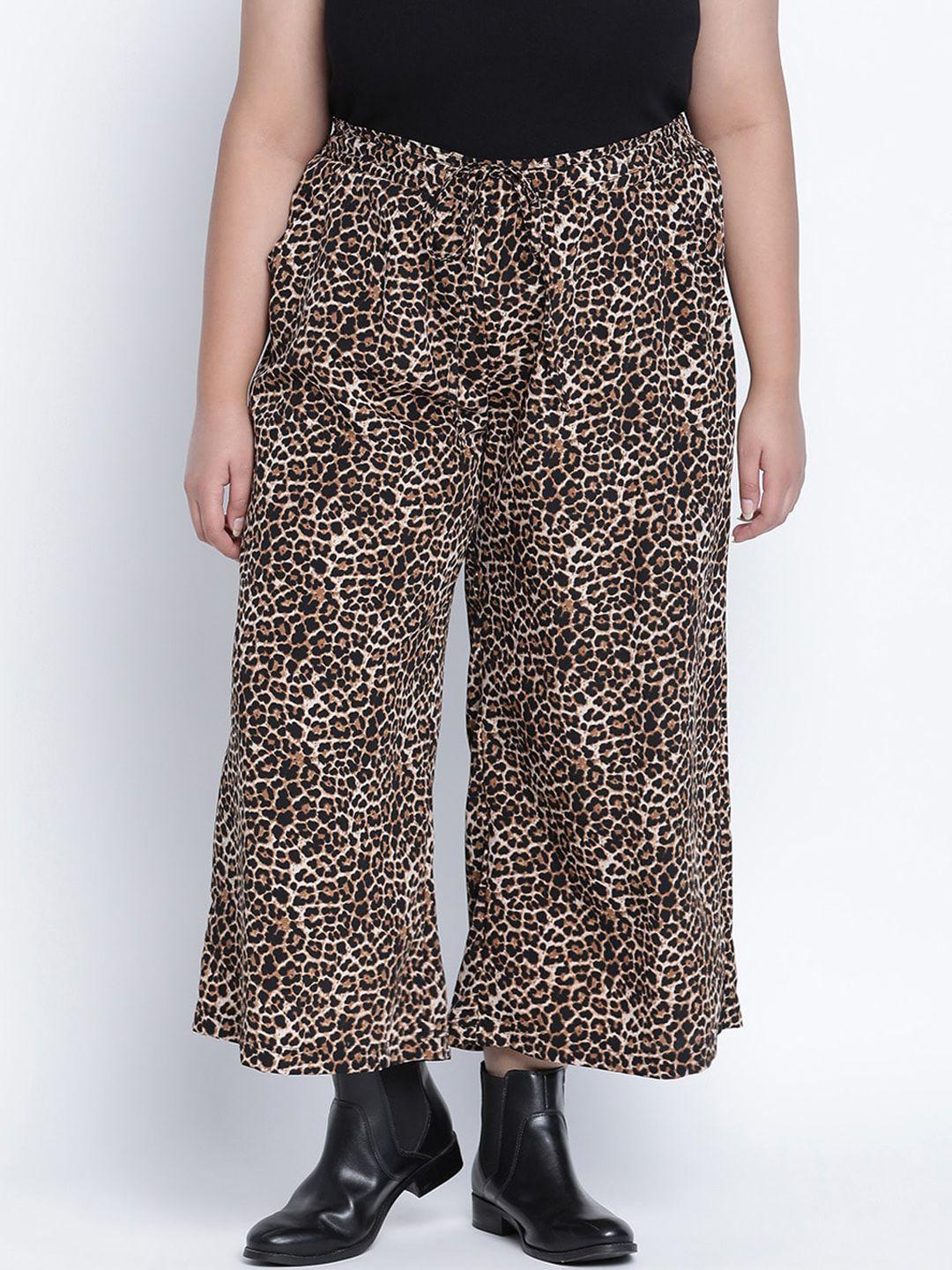 oxolloxo women brown animal printed parallel trousers