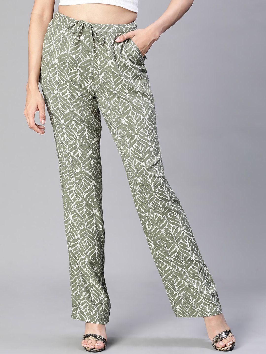 oxolloxo women floral printed relaxed loose fit easy wash trousers