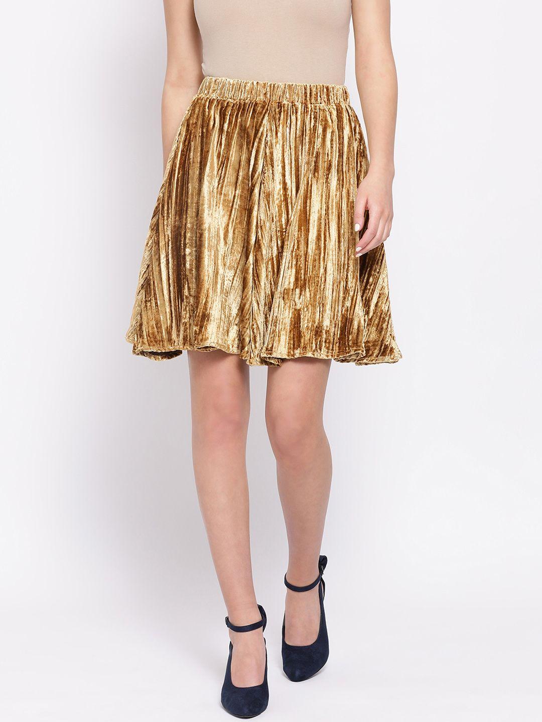 oxolloxo women gold-toned solid a-line midi skirt