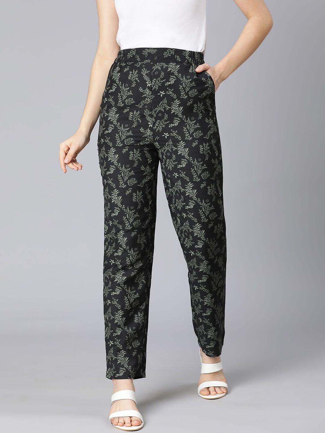 oxolloxo women green floral printed trousers
