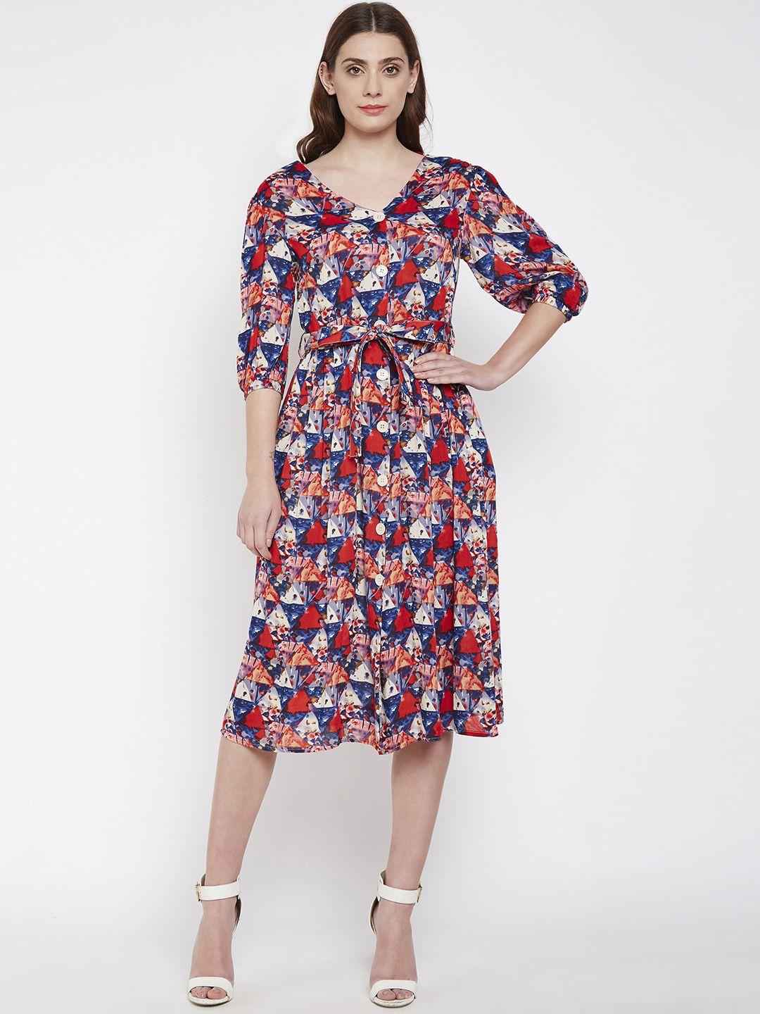 oxolloxo women multicoloured printed fit and flare dress