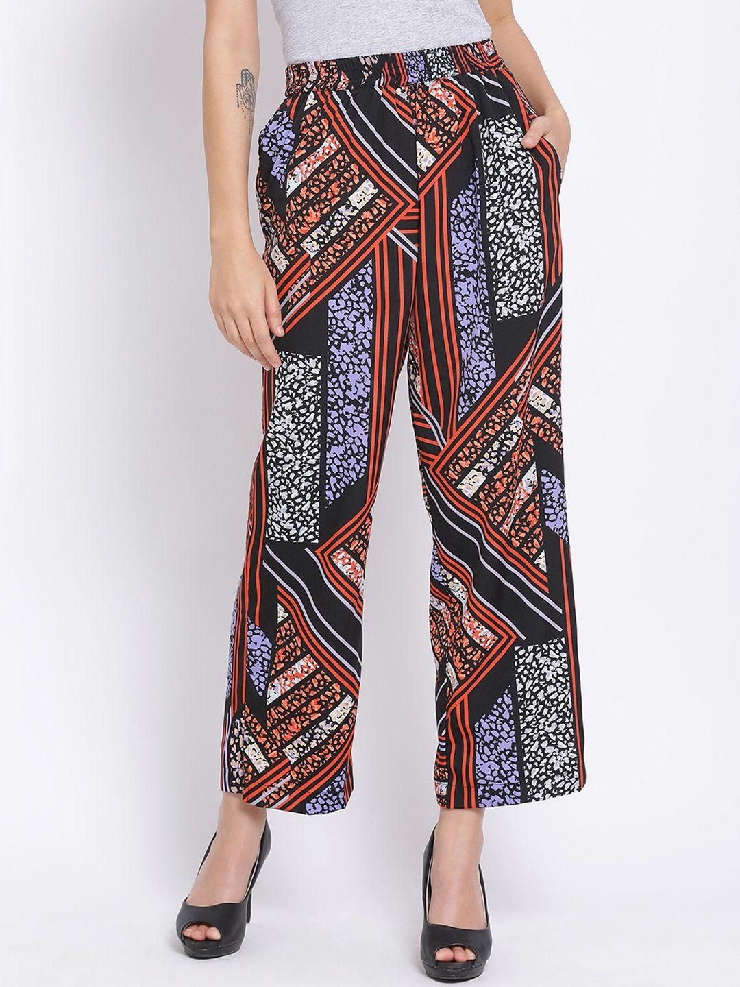 oxolloxo women multicoloured regular fit printed parallel trousers