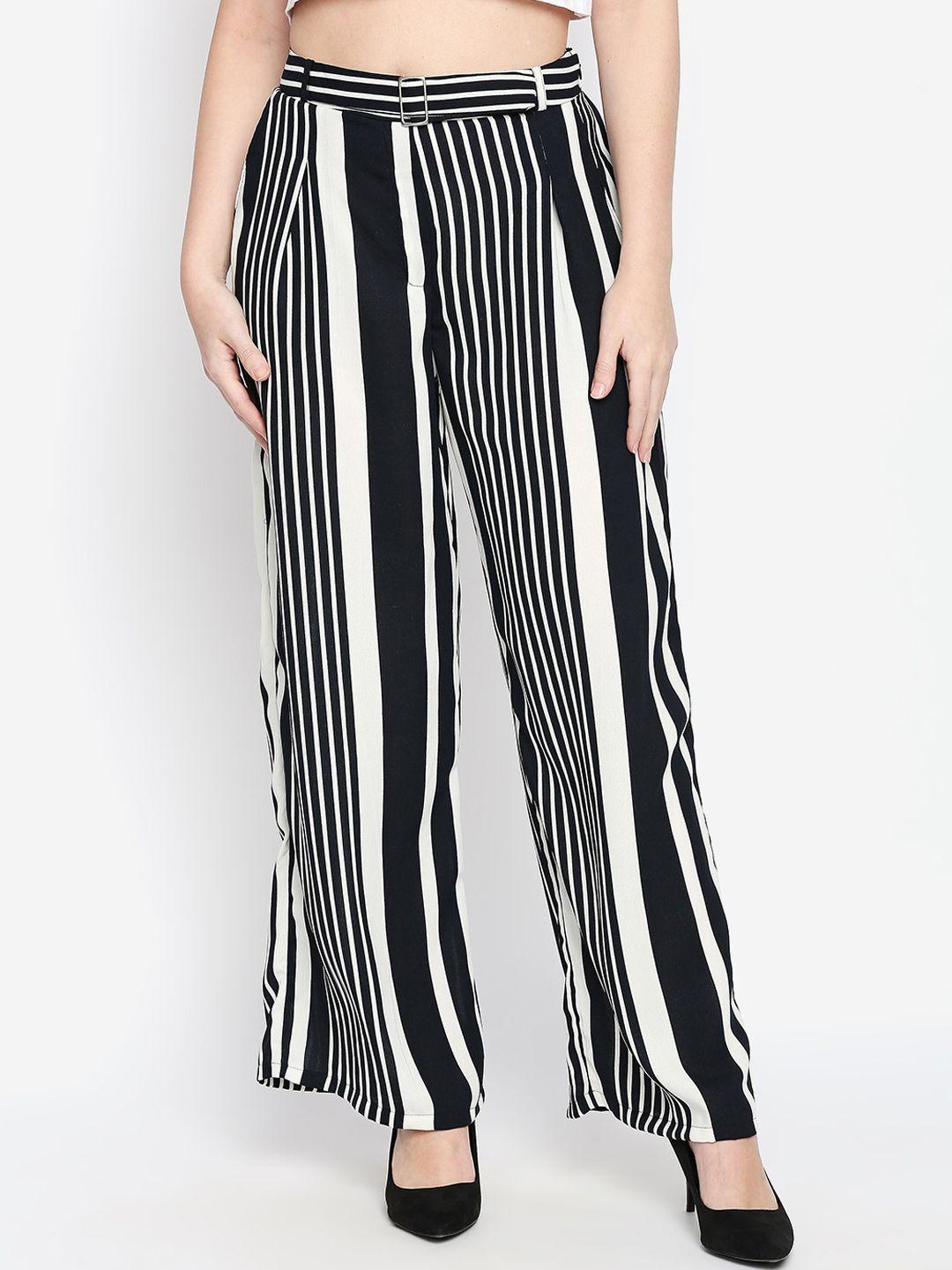 oxolloxo women multicoloured regular fit striped parallel trousers