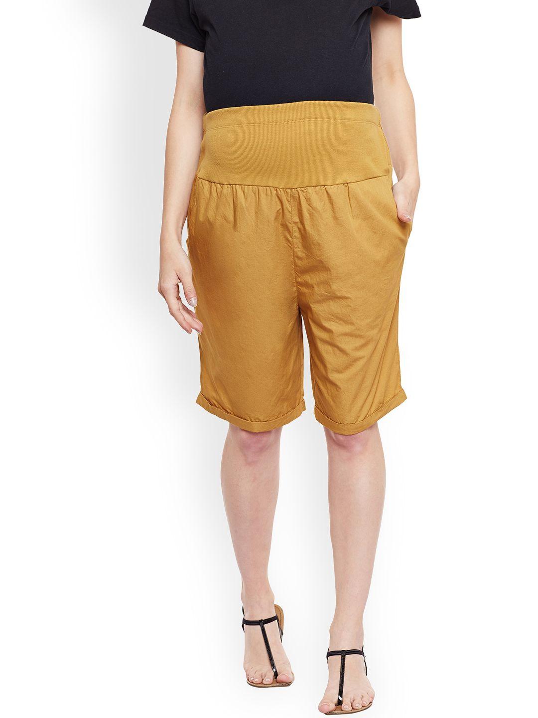 oxolloxo women mustard solid regular fit maternity shorts
