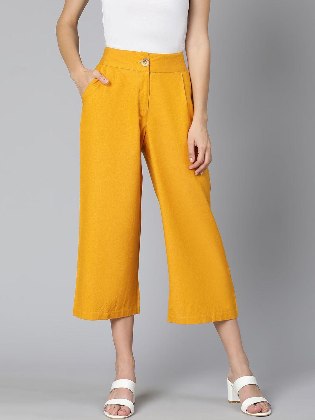 oxolloxo women mustard yellow culottes trousers