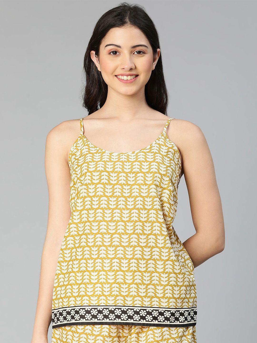 oxolloxo women mustard yellow floral printed cami top