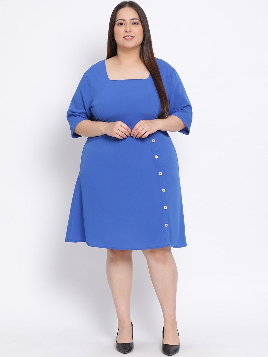 oxolloxo women plus size blue solid a-line dress