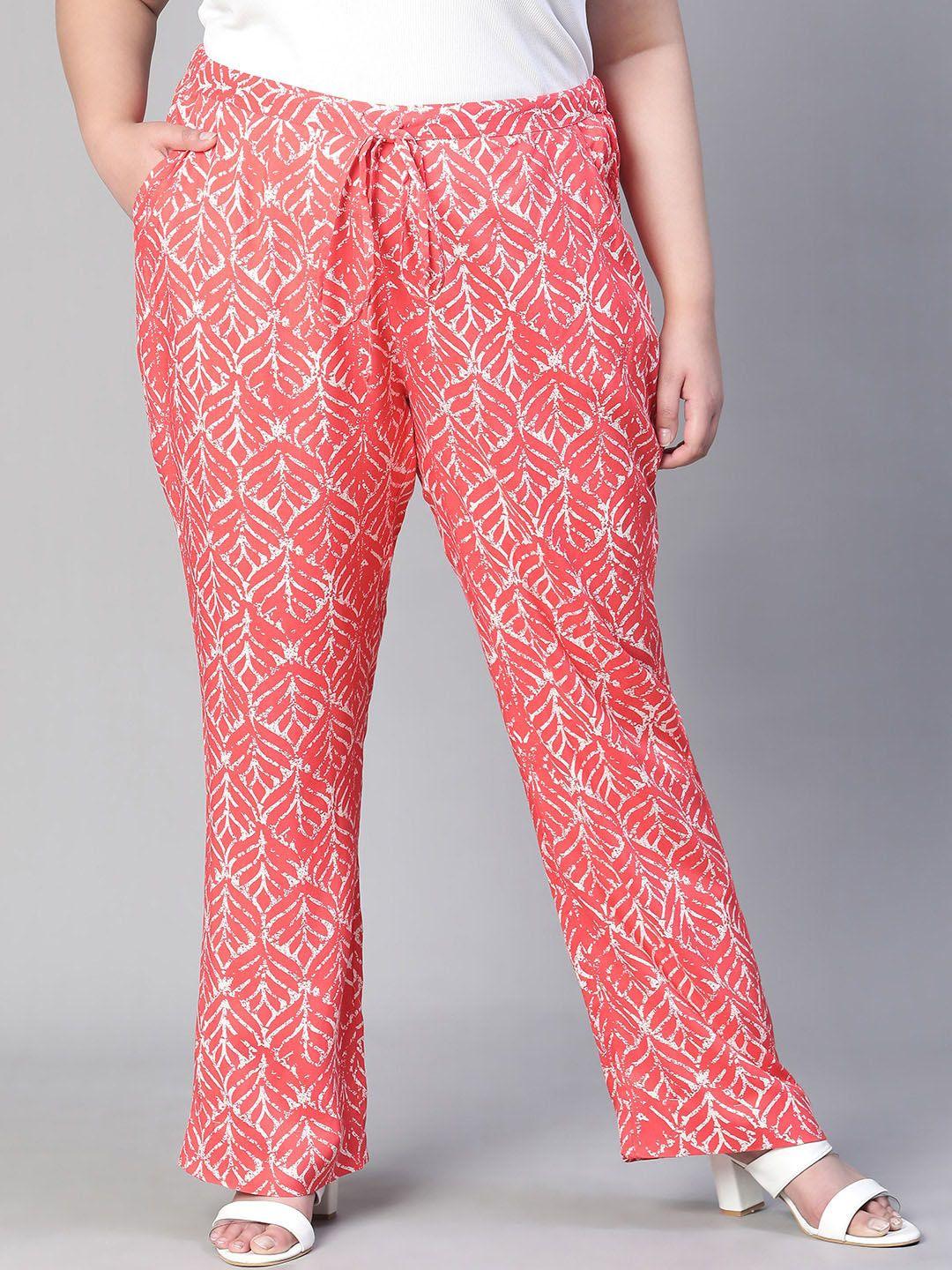 oxolloxo women plus size floral printed relaxed straight fit easy wash trousers