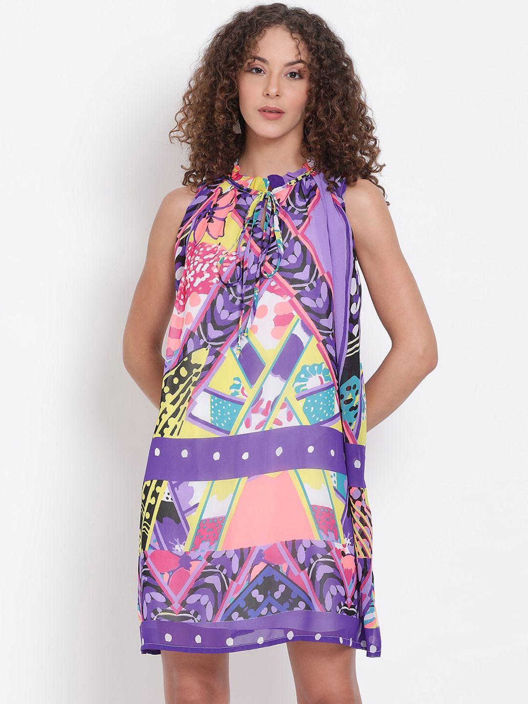 oxolloxo women purple printed a-line dress