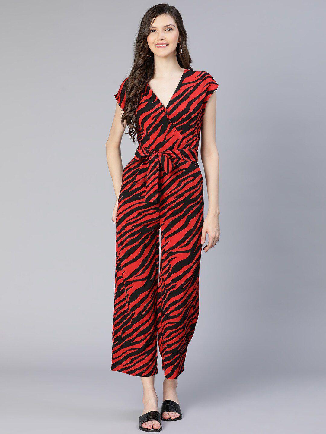 oxolloxo women red & black printed basic jumpsuit