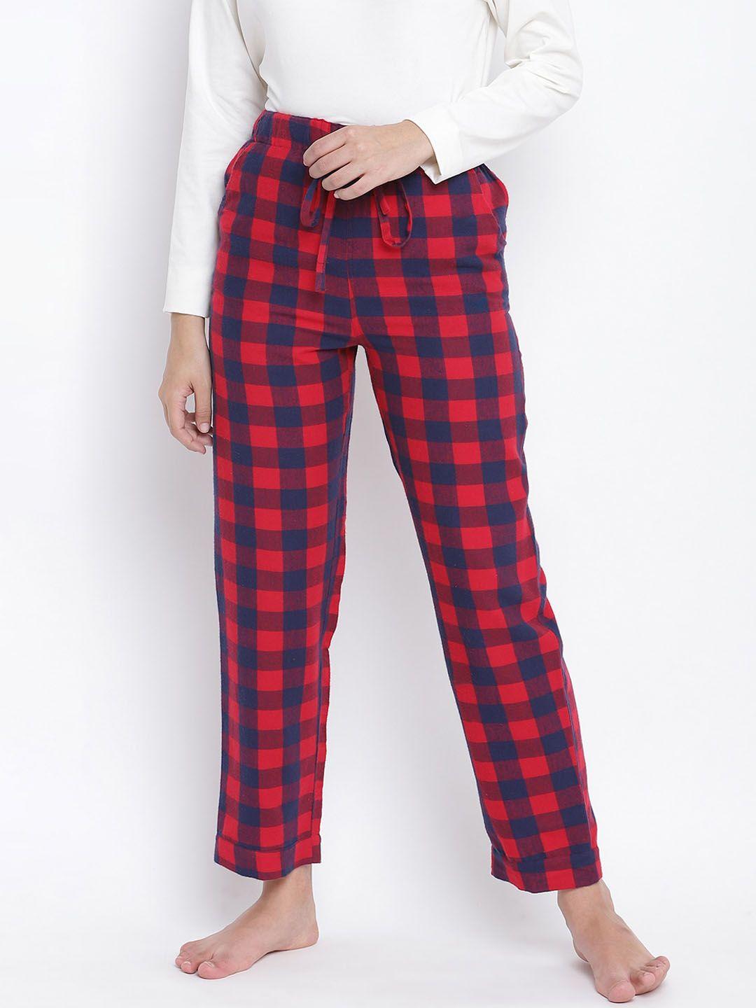 oxolloxo women red & blue checked lounge pants