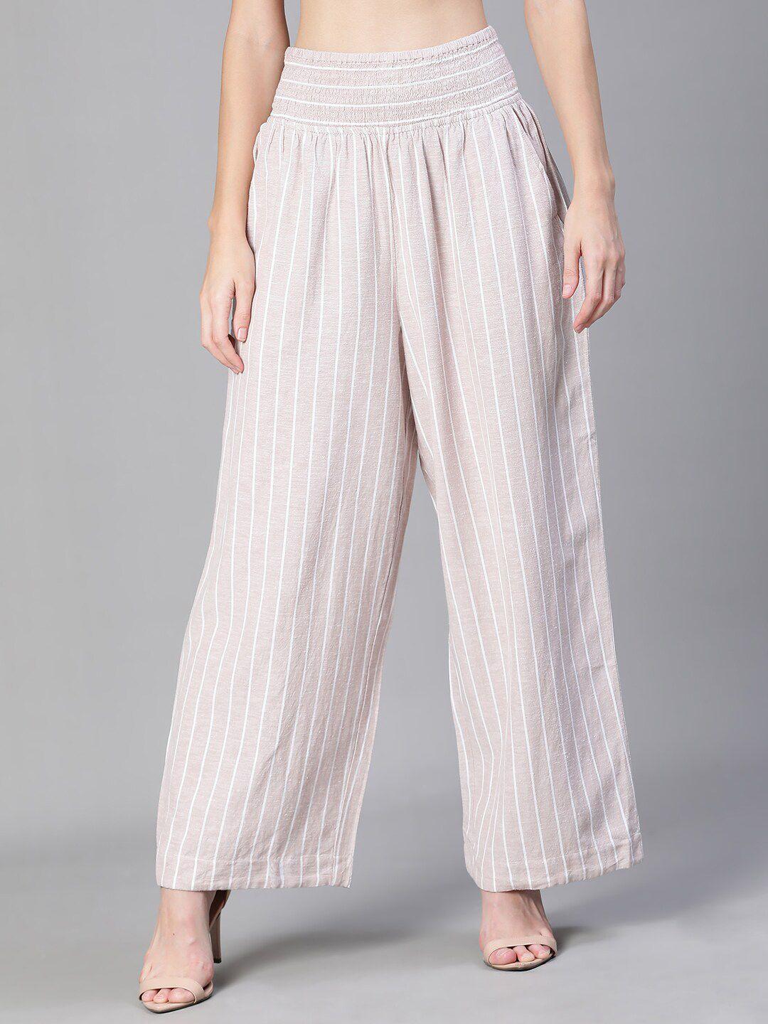 oxolloxo women striped relaxed straight fit easy wash cotton parallel trousers