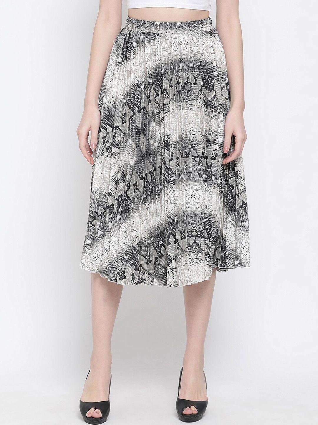 oxolloxo women white & black printed accordion pleated a-line midi skirt