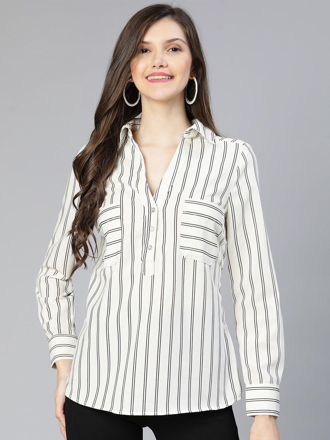 oxolloxo women white & black striped shirt style top