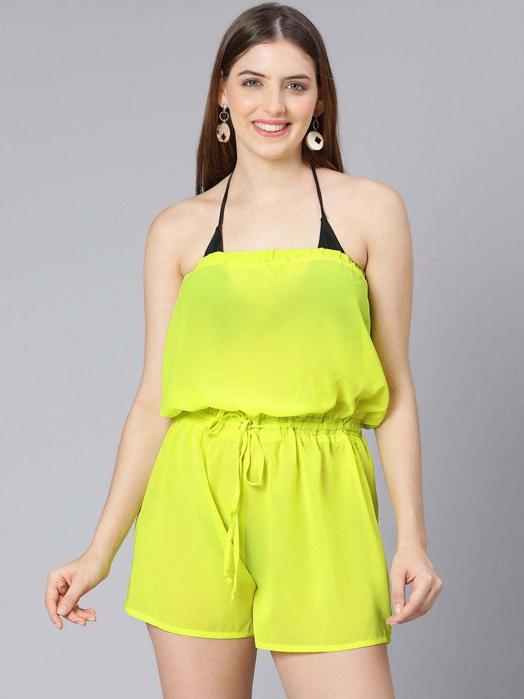 oxolloxo women yellow solid off-shoulder beachwear