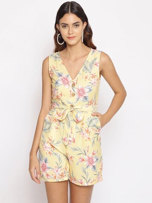 oxolloxo yellow floral print playsuit