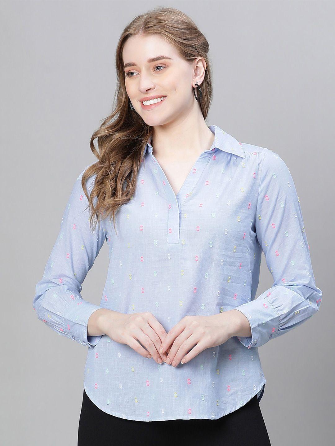 oxolloxo abstract embroidered shirt collar pure cotton shirt style top