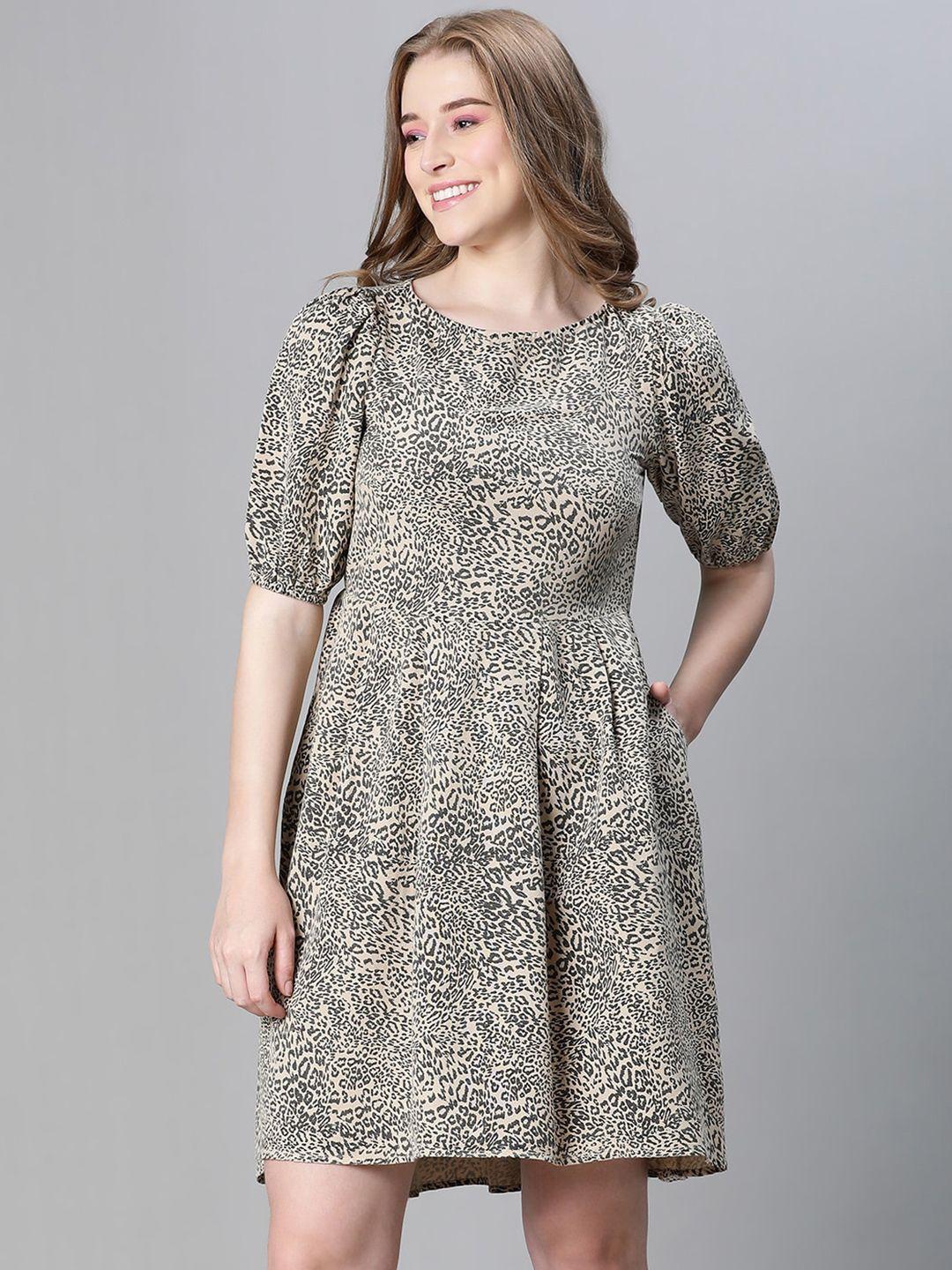 oxolloxo abstract printed puff sleeve cotton a-line dress