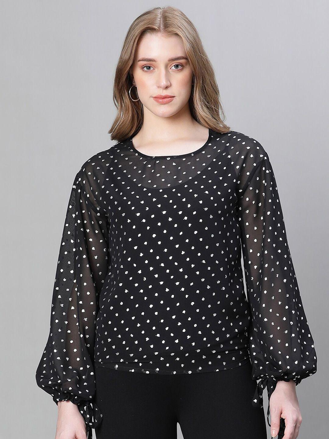 oxolloxo abstract printed round neck puff sleeve regular top