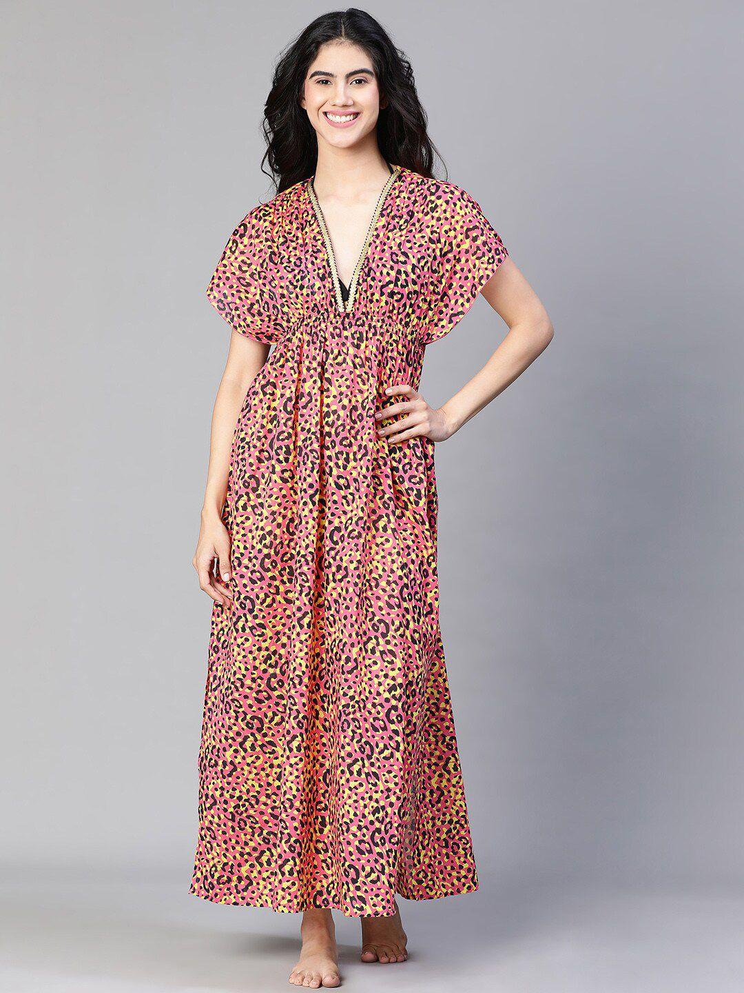 oxolloxo animal printed cotton cover-up dress