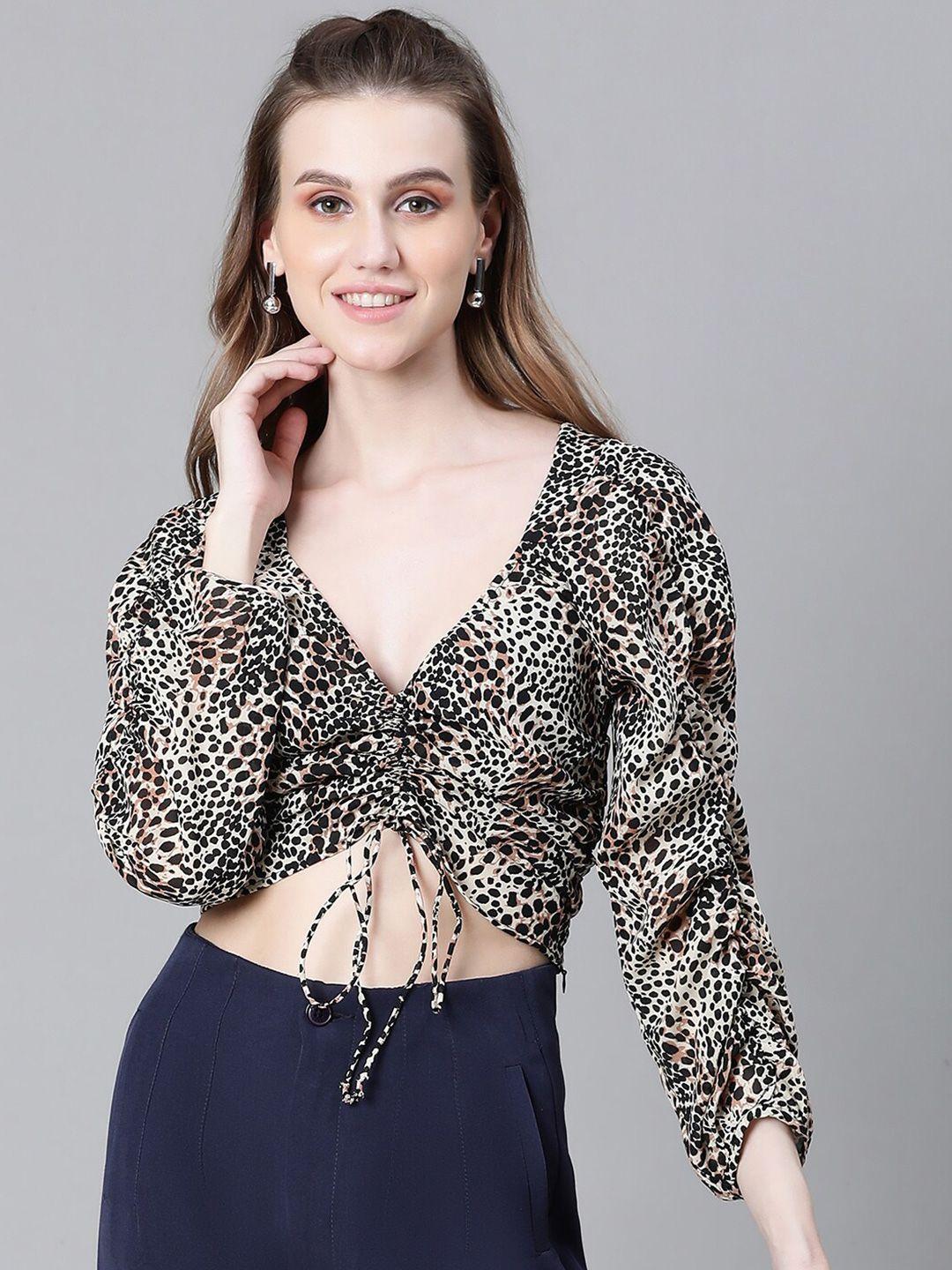 oxolloxo animal printed georgette blouson crop top