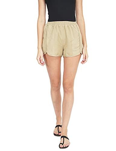 oxolloxo basic beige women's smocked waist shorts (large)